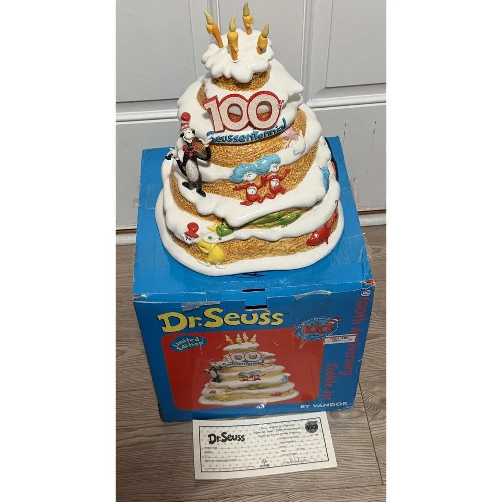 Vandor Dr Seuss 100th  Seussentennial Cat In Hat Cookie Jar‎ Birthday Cake Flaws
